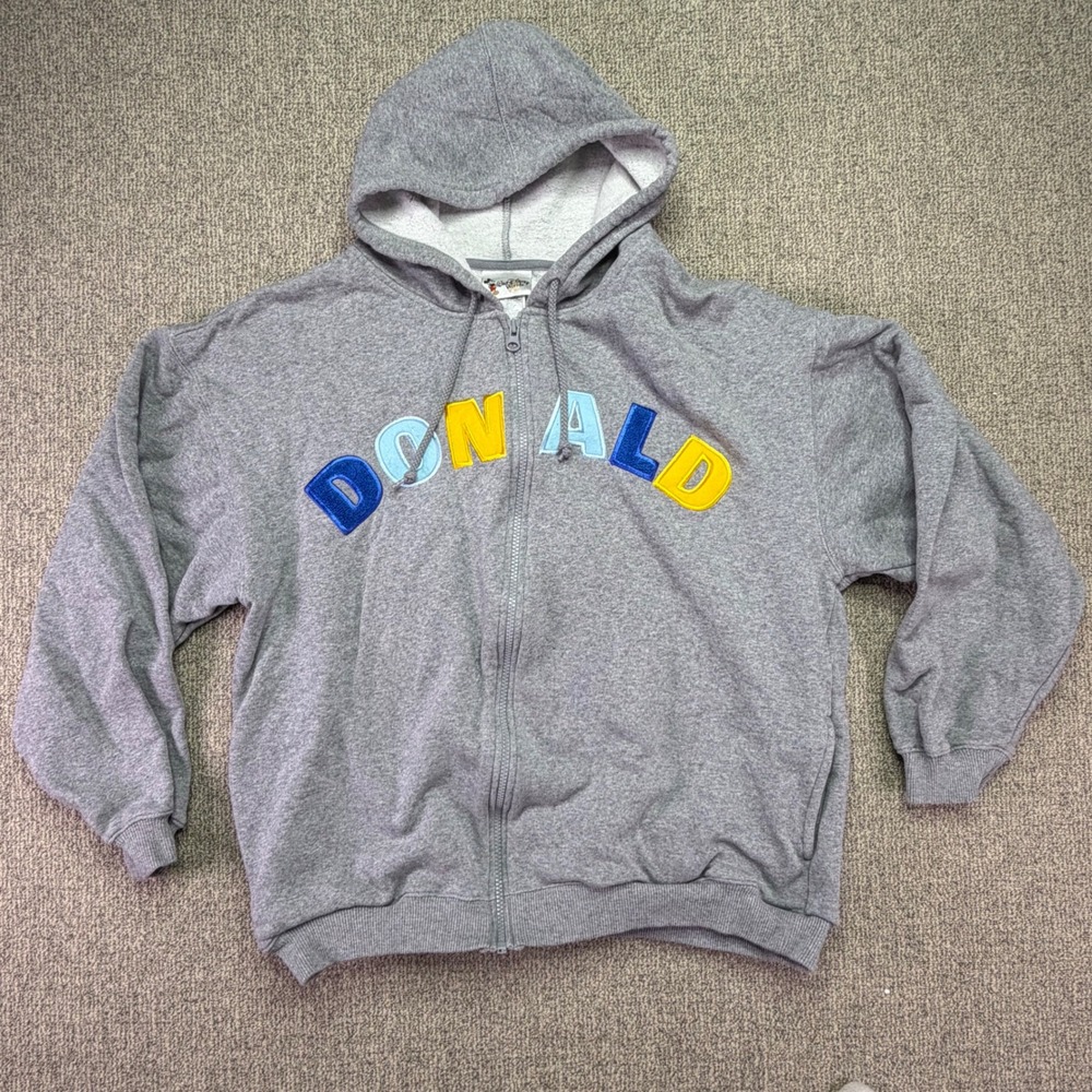 Walt Disney World Donald Duck Full Zip Hoodie Gray Mens Medium Embroidered Logo